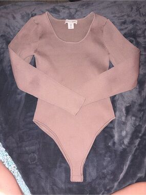 Happily Grey Mauve Ribbed Long-Sleeve Bodysuit